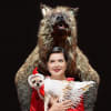 Isabella Rossellini with Darcy as Pan (being a chicken) and Schuyler Beeman under the wolf skin