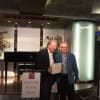 Publisher Nick Hern accepts the Theatre Book Prize from David Wood on behalf of winner Sir Antony Sher.