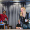 Ayan Philip (quizmaster Rav), Sam Redford (Bobby) and Lisa Gorgin (landlady Kathy) in rehearsal for The Last Quiz Night on Earth