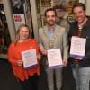 Equity NI's Alice Adams Lemon, Belfast Lord Mayor, Micky Murray, and actor Chris Robinson