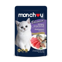 Monchou มองชู อาหารเปียก สำหรับลูกแมว รสปลาทูและปลาทูน่าในเจลลี่ 80 g