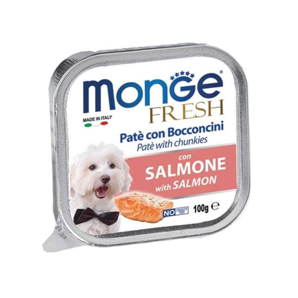 Monge Fresh มอนเจ้ เฟรช อาหารสุนัขแบบเปียก รสแซลมอล สำหรับสุนัขโตทุกสายพันธุ์ 100 g