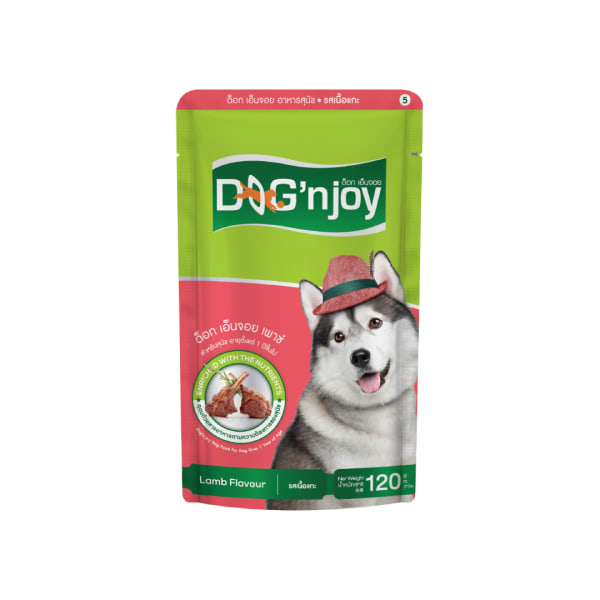 Dog N Joy ด็อกเอ็นจอย อาหารเปียกเพ้าซ์ รสเแกะ สำหรับสุนัขโตทุกสายพันธุ์ 120 g