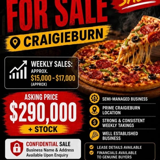 Well-Established Pizza & Pasta Takeaway Business for Sale - Prime Craigieburn - VIC Location - Weekly Turnover of $15,000-$17,000 - Franchise Support- Fully Equipped - Long Lease - Strong Growth Potential - Asking Price: $290,000 + Stock