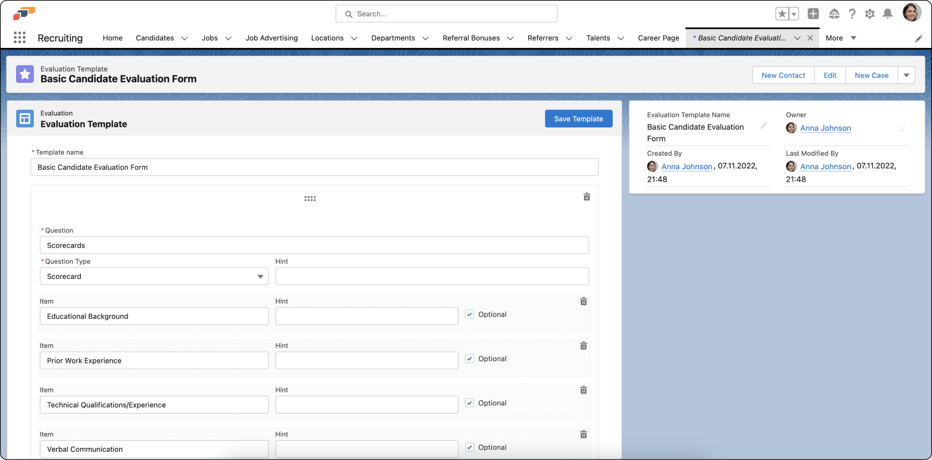 A candidate evaluation template in flair