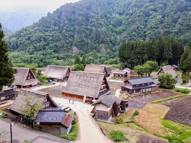 Villages with Traditional Gassho-style Buildings Standing in Rows