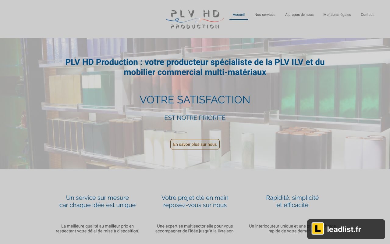 Page d'accueil du site de PLV HD Production