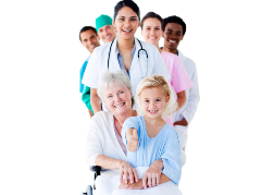 Team of medical staff and patients