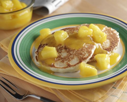 Tangy Mango Pineapple Sauced Pancakes