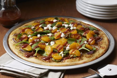 Spinach and Mandarin Pizza with Strawberry Balsamic Vinaigrette