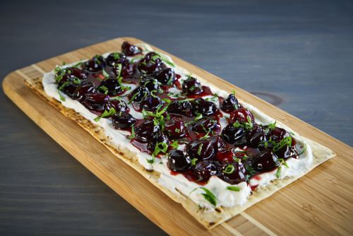 Baharat Spiced Cherries and Labneh on Flatbread