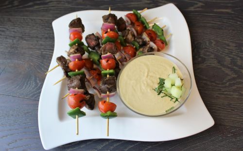 Zaatar Crusted Shishlik with Apple Tahini Sauce