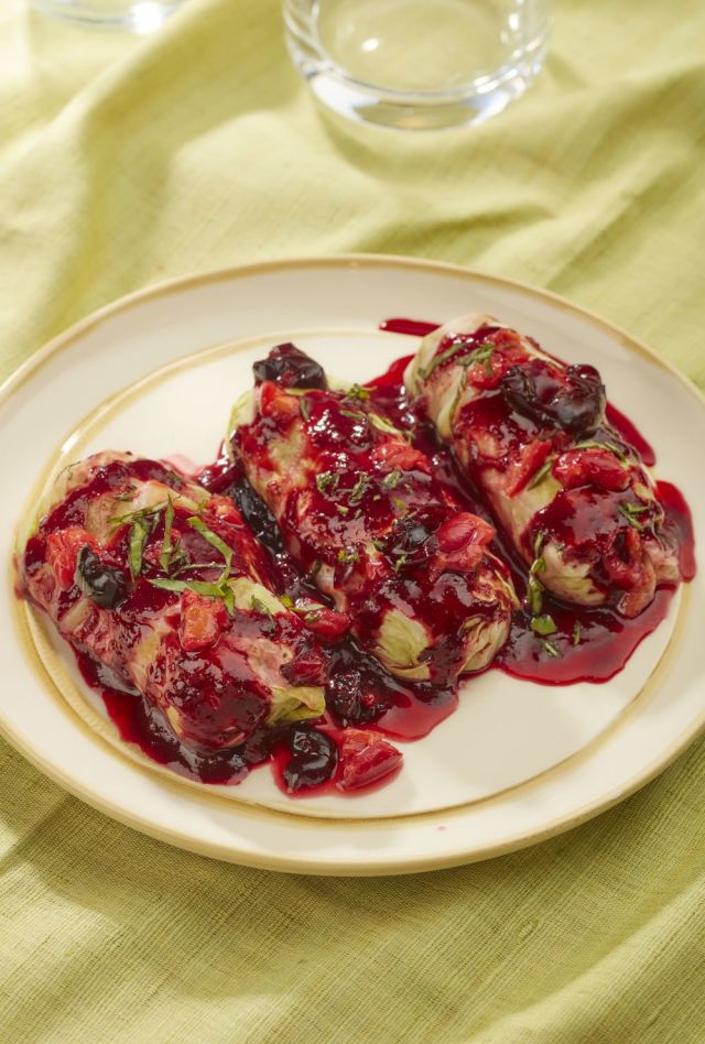Cherry Glazed Pork Golabki (Stuffed Cabbage Rolls)