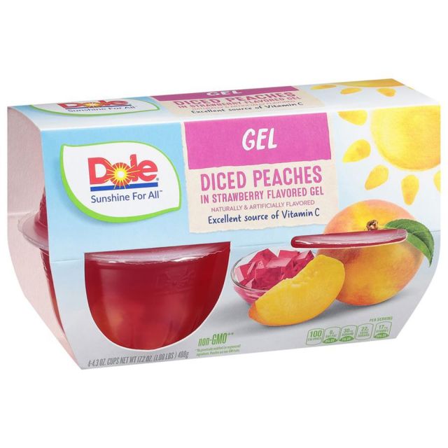DOLE Peaches in Strawberry Gel 6/4pk/4.3oz