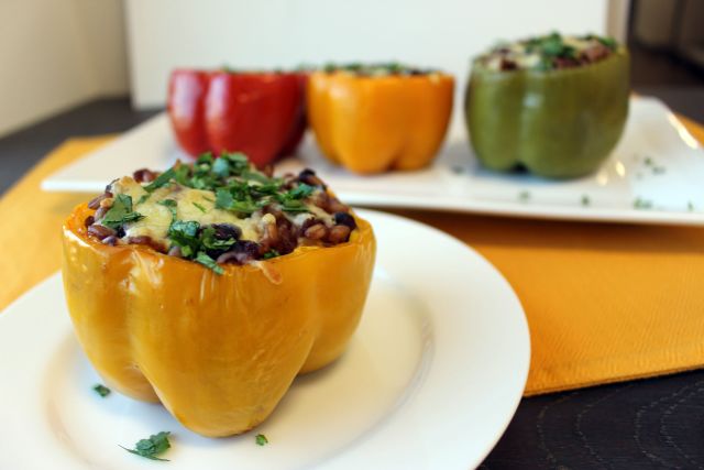 Roasted Farro and Cherry Stuffed Pepper Bowls