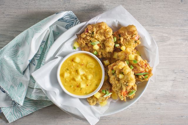 Vegetarian Pineapple Fritters with Pineapple Sauce