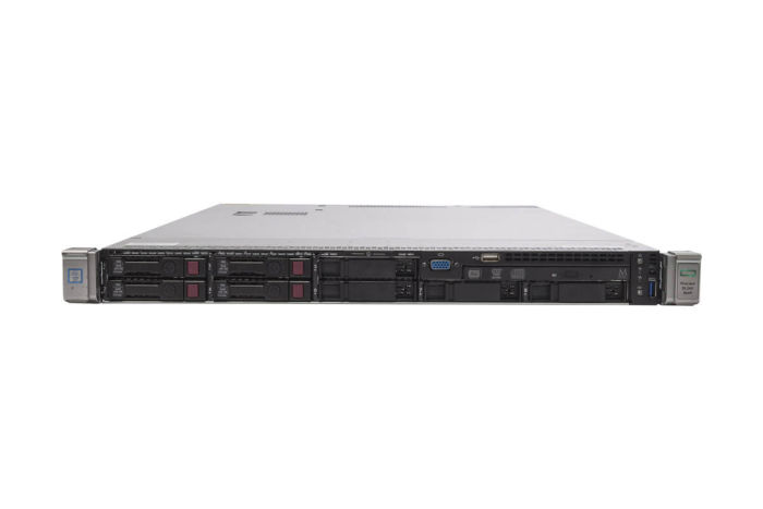 Front view of HP Proliant DL360 Gen9 with 4 x 1.2TB SAS 10k 2.5" HDDs
