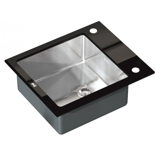 Кухненска мивка Inter Ceramic 600х510мм, неръждаема стомана, черен стъклен плот, покритие сатен против надраскване, с отвор за смесител