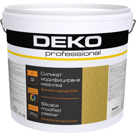 Силикат модифицирана мазилка DEKO Professional, D2, драскана структура, за вътрешно и външно приложение