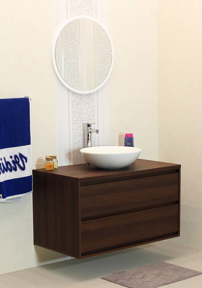 Шкаф за баня М-Мебел ПРИОРА Zero, долен шкаф, 100% PVC, плавно прибиране, с умивалник, панти Blum