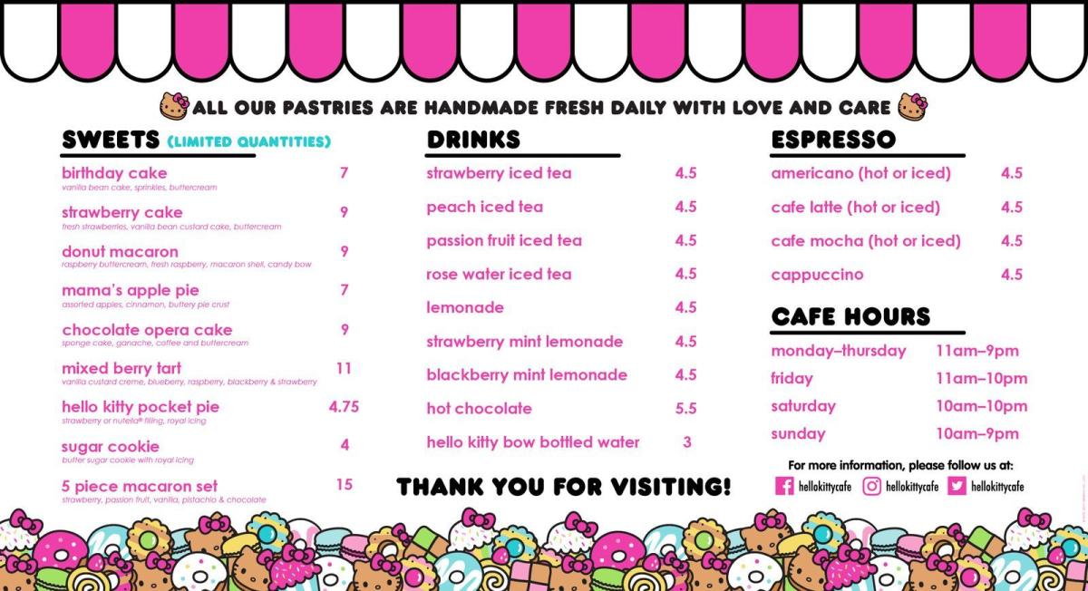 menu hello kitty cafe