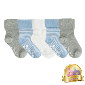 Non-Slip Stay on Baby and Toddler Socks - Unisex 5 Pack in Ocean Blue, Grey and Marshmallow White