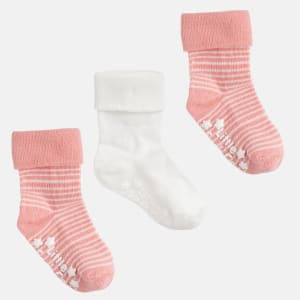 Luonnonmukaiset liukumattomat vauvojen ja taaperoiden sukat - 3 pakkaus poskipuna & marshmallowi