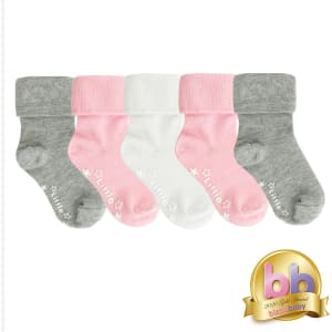 Non-Slip Stay on Baby and Toddler Socks - 5 Pack in Fairy Tale Pink, Grey and marshmallow White