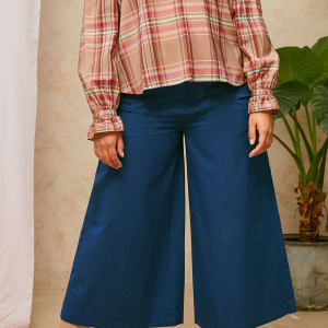 Amelia Wide Leg Culotte Trousers, Indigo Japanese Denim