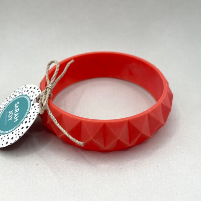 Coral Red Geometric Bangle: Contemporary design 3D printed in lightweight resin. More colours available.