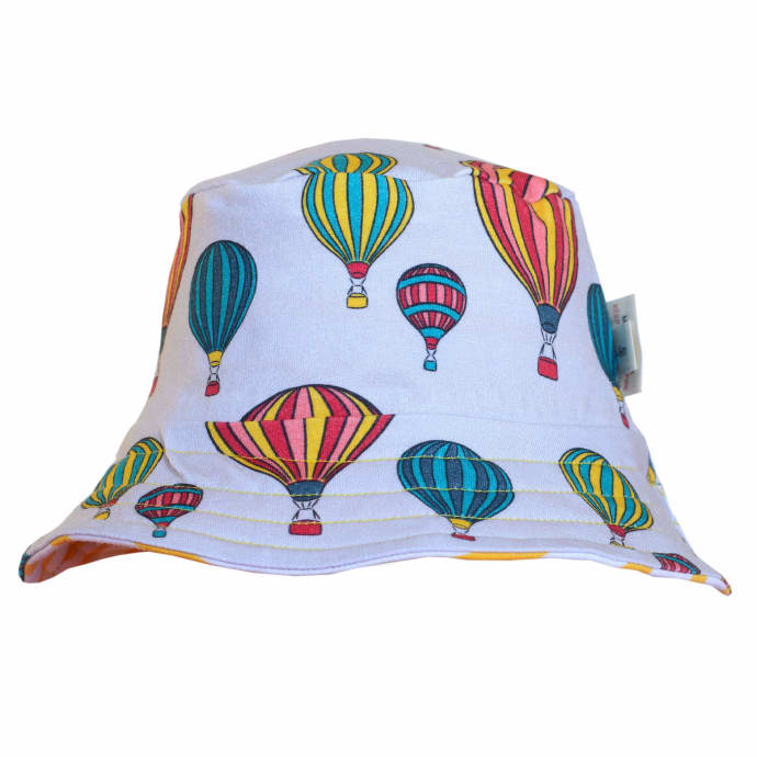 Hot Air Balloons Organic Jersey Reversible Sun Hat (Stone)