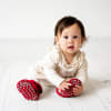 Crimson Red Velvet - Stay-on, Non-Slip Booties - Cosy Pram Slipper or Baby Carrier bootie
