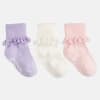 Frilly Non-Slip Stay-On Baby and Toddler Socks - 3 Pack in Amethyst, White and Pink Lemonade
