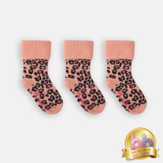 OUTLET - Non-Slip Stay On Baby and Toddler Socks - 3 Pack in Pink Animal