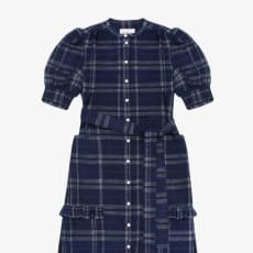 Rosa Puff Sleeve Shirtdress, Navy Check Deadstock Cotton