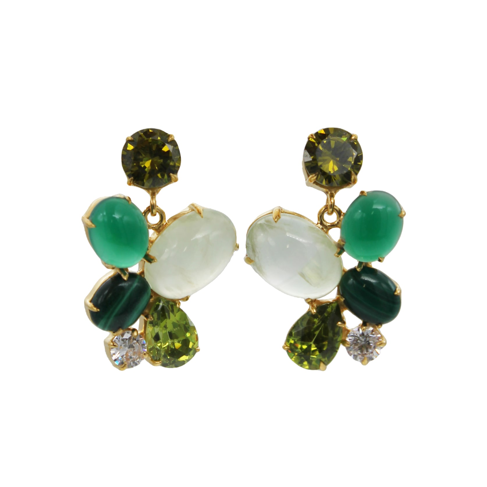 Phyona Post Earrings – Moonstone, Peridot, Malakite, Green Agate,
