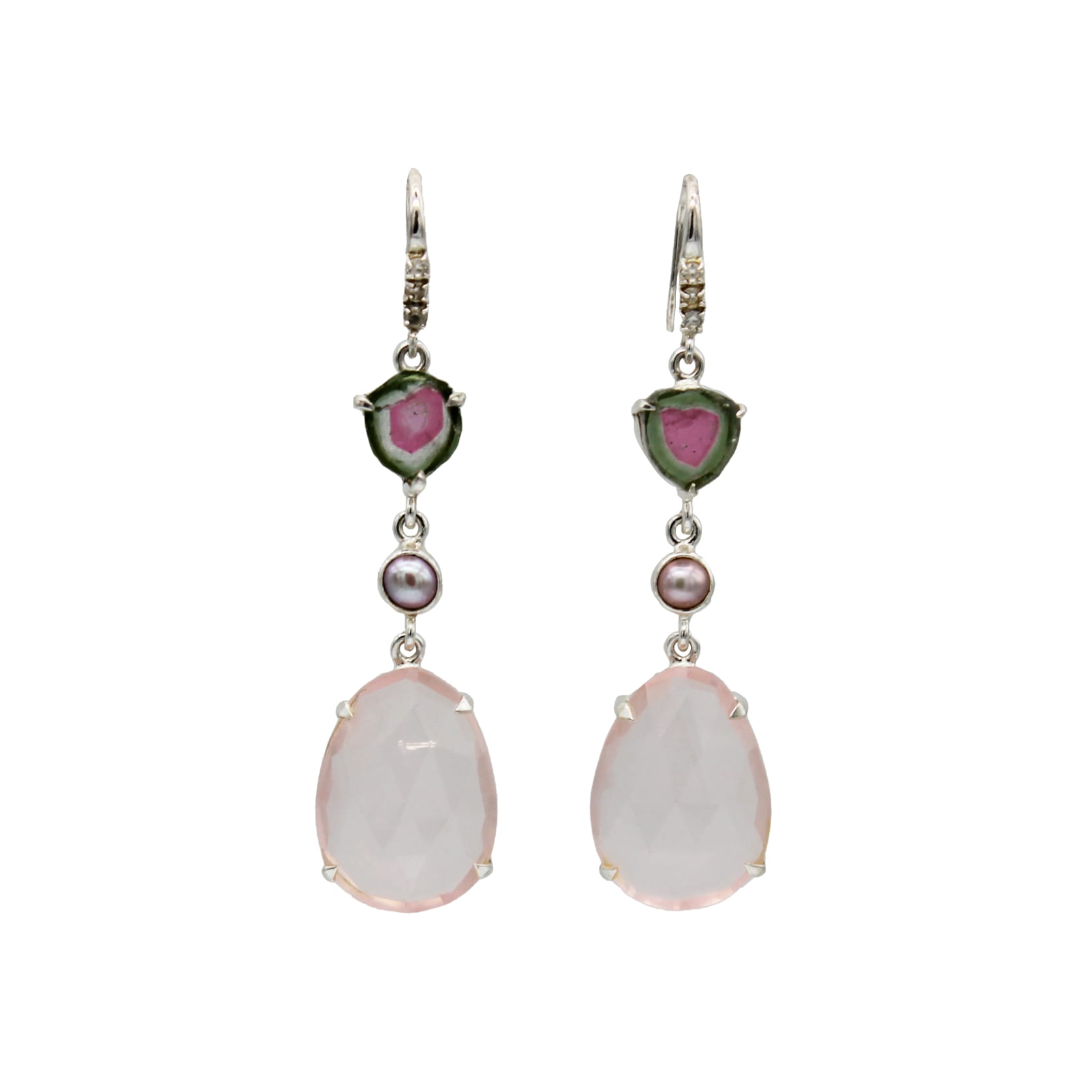 Thelena Hook Earrings – Tourmaline, Pearl And Rose Quartz