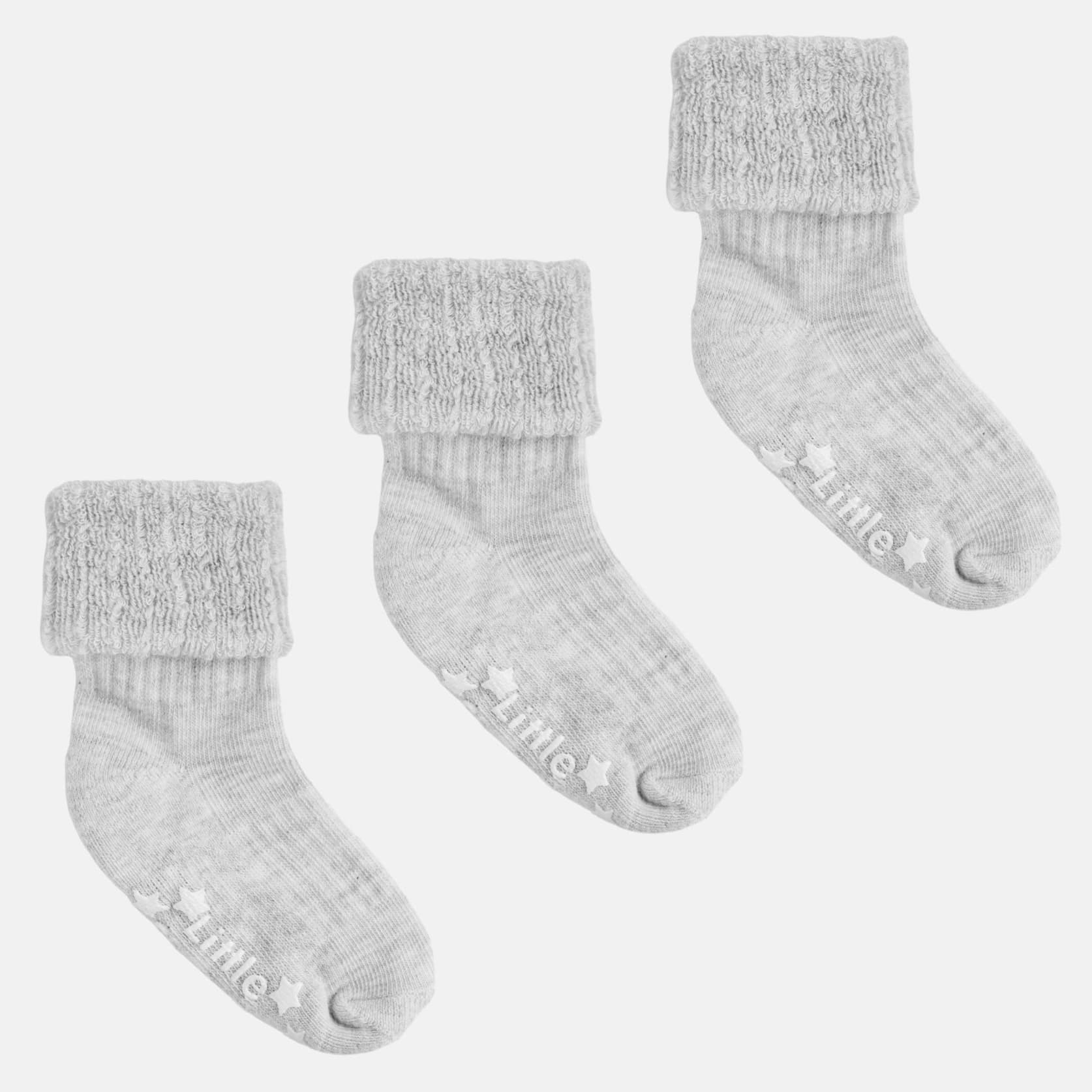 Cosy Stay on Winter Warm Non Slip Baby Socks - 3 Pack in Cloud Grey - 0-3 years