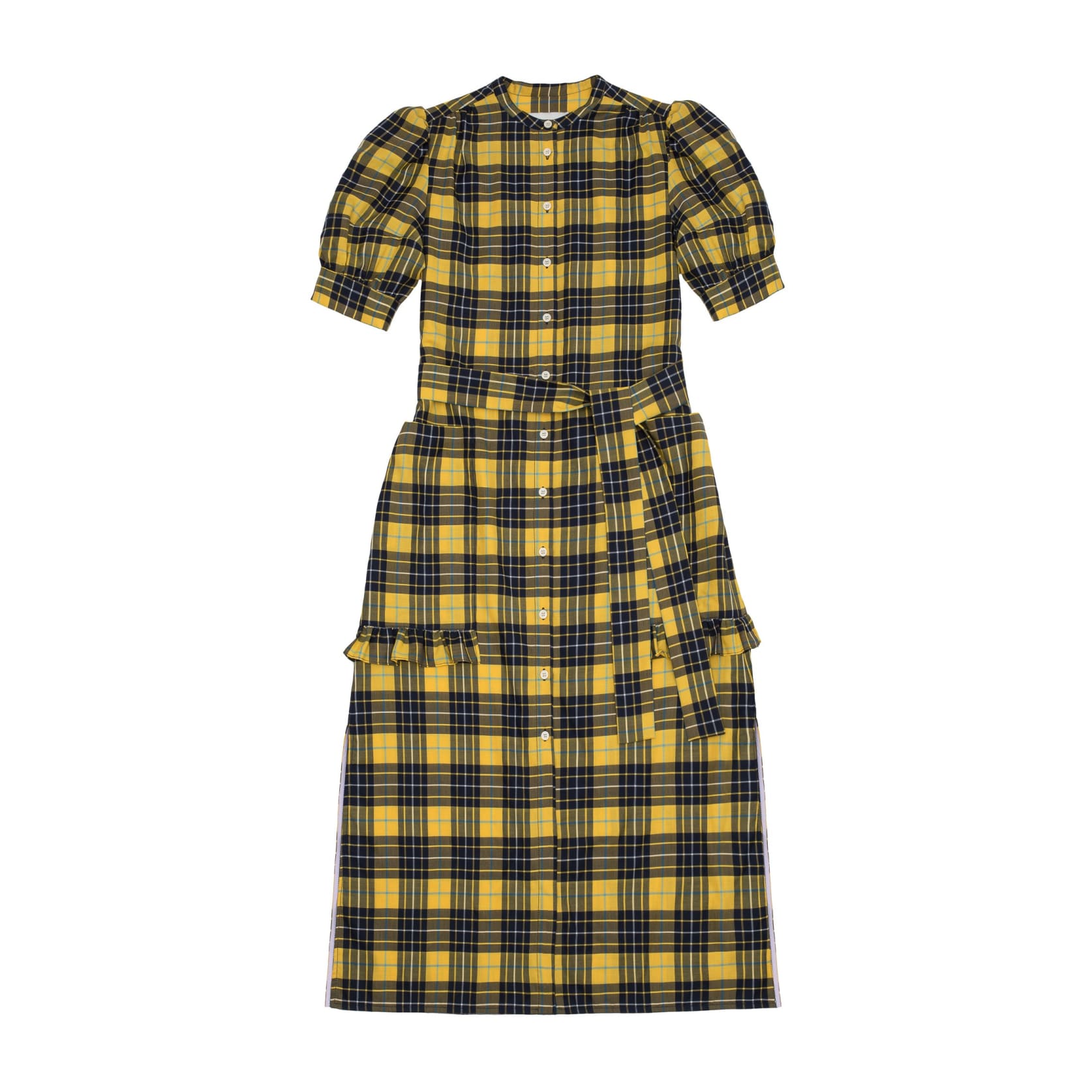 Rosa Puff Sleeve -paitamekko, keltainen ruutu Lyocell/ Puuvilla