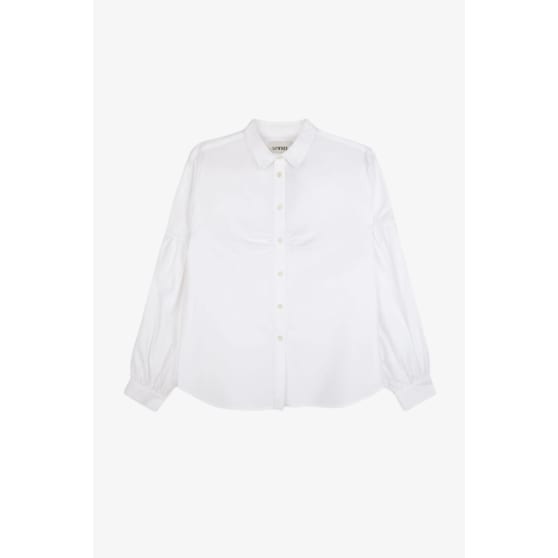 Edi Volume Sleeve Shirt, White Cotton Bamboo