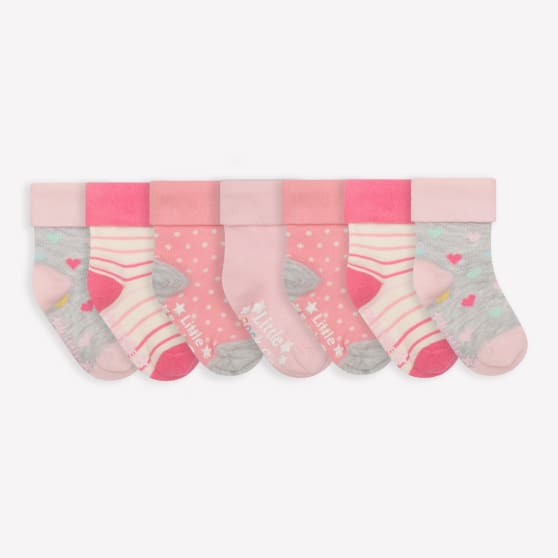 Non-Slip Stay On Baby and Toddler Socks - 7 Pack in Rainbow Pinks