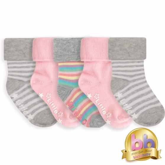 Non-Slip Stay on Baby and Toddler Socks - 5 Pack in, Fairy Tale Pink Mix