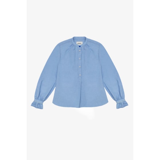 Marie A-Line Blouse With Gathered Neck, Blue Recycled Cotton