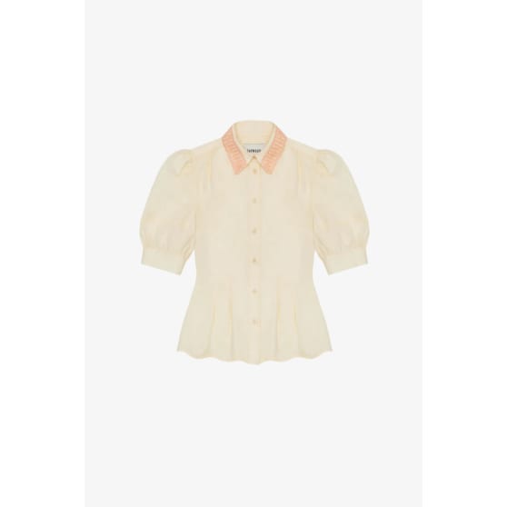 Joni Puff Sleeve Lace Collar Blouse, Yellow Cotton