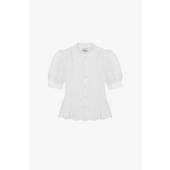 Joni Puff Sleeve Blouse, White Cotton Bamboo