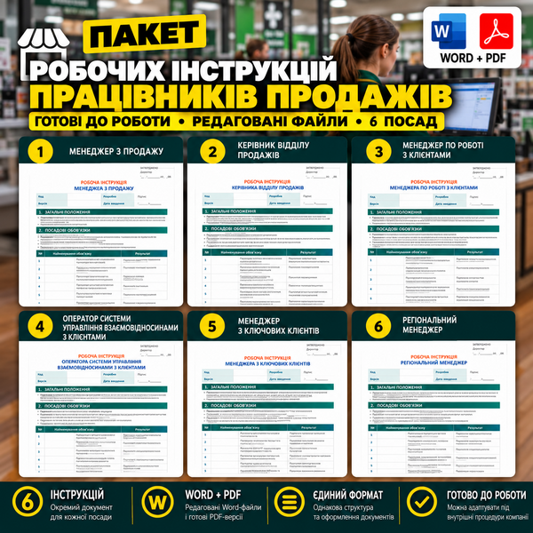 Пакет робочих інструкцій працівників продажів