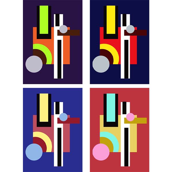 Set of 4 abstract constructivist geometric posters in Bauhaus style
