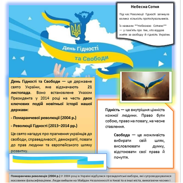 Флеш-карта і РОБОЧИЙ АРКУШ ДЛЯ УЧНЯ "День Гідності та свободи"