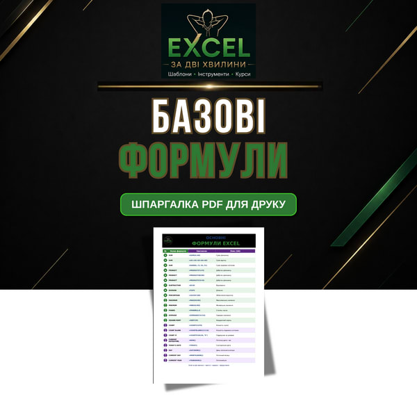 Базові формули Excel | Українська шпаргалка PDF | Excel за дві хвилини