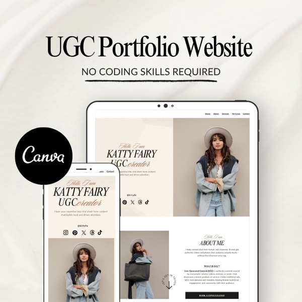 ✨ Beige UGC Portfolio Template — Fully Editable in Canva